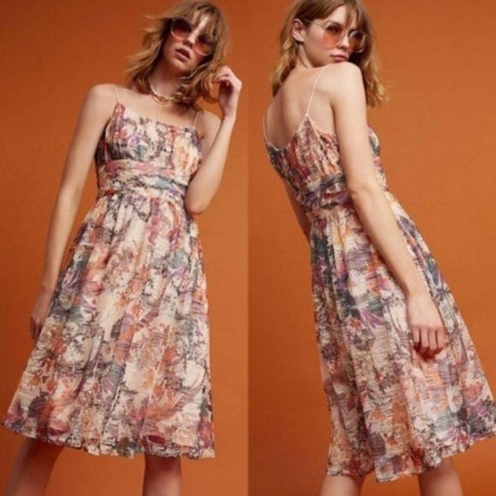 Anthro Maeve Mesh Mackenzie Floral Dress Midi Swin